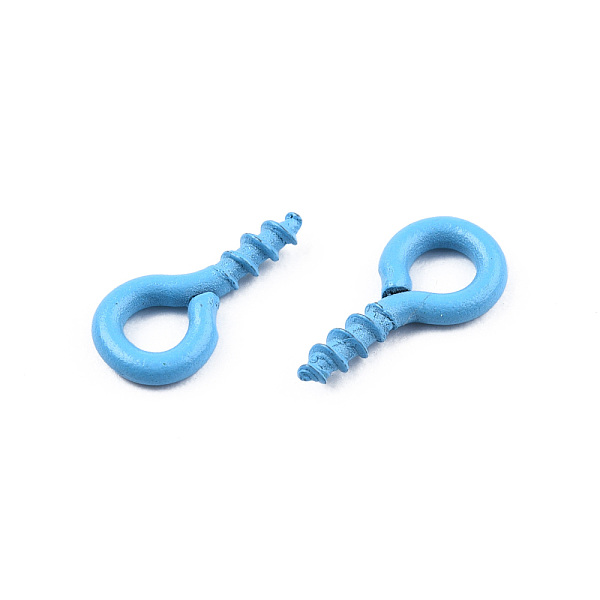 

PandaHall Spray Painted Iron Screw Eye Pin Peg Bails, For Half Drilled Beads, Cadmium Free & Nickel Free & Lead Free, Deep Sky Blue, 8x4x1mm...
