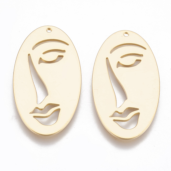 

PandaHall Brass Pendants, Face, Nickel Free, Real 18K Gold Plated, 38x19.5x1mm, Hole: 1.2mm Brass Body