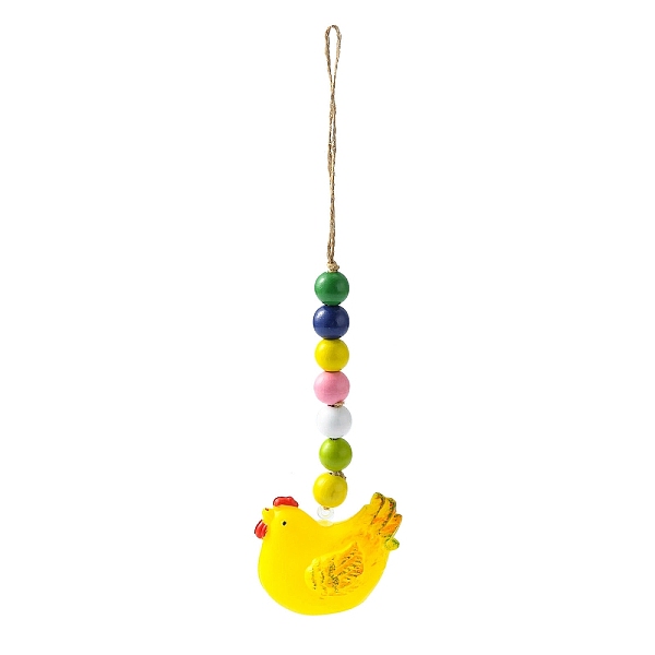 

PandaHall Easter Theme Plastic Hen Pendant Decorations, with Hemp Rope & Wooden Beads, Yellow, 250mm Plastic Other Animal Yellow
