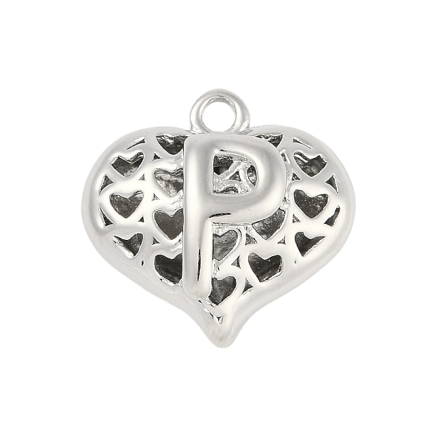 

PandaHall Hollow Brass Pendants for Valentine's Day, Heart with Letter, Real Platinum Plated, Letter P, 25x26x13mm, Hole: 2.5mm Brass Letter...