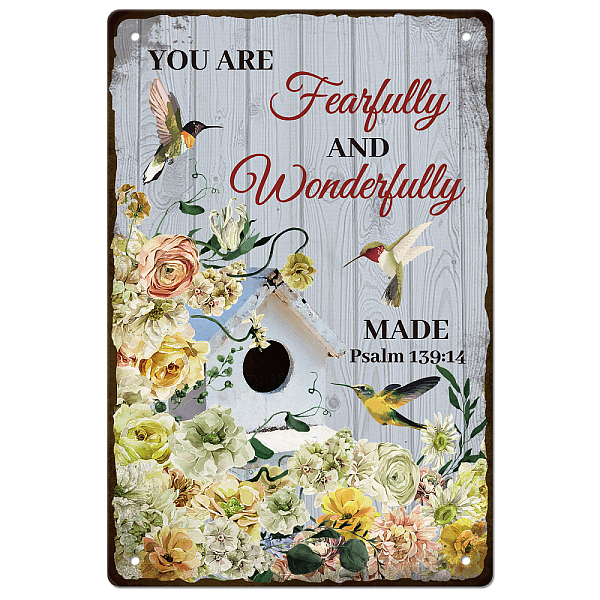 

PandaHall SUPERDANT You are Fearfully and Wonderfully Tin Sign Flowers Hummingbird Vintage Metal Tin Signs Funny Wall Art Painting Metal...