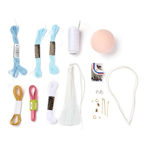 

PandaHall DIY Embroidery Temari Ball Kits, Including Iron Needles, Tape Measure, Cotton Threads, Metallic Cord, Polyester Threads, Tassels..., Blue