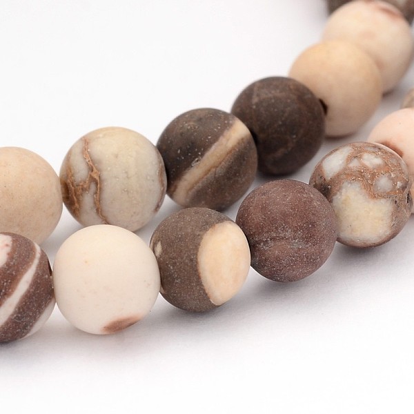 

PandaHall Frosted Round Natural Zebra Jasper Beads, 6mm, Hole: 1mm, about 65pcs/strand, 14.9 inch Zebra Jasper Round
