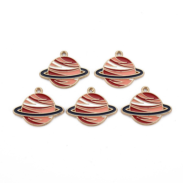 

PandaHall Alloy Enamel Pendants, Cadmium Free & Nickel Free & Lead Free, Planet, Light Gold, Salmon, 21.5x27x1mm, Hole: 1.8mm Alloy+Enamel..., Red