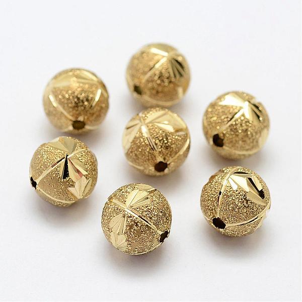 

PandaHall Brass Textured Beads, Nickel Free, Round, Raw(Unplated), 10x10mm, Hole: 2mm Brass Round