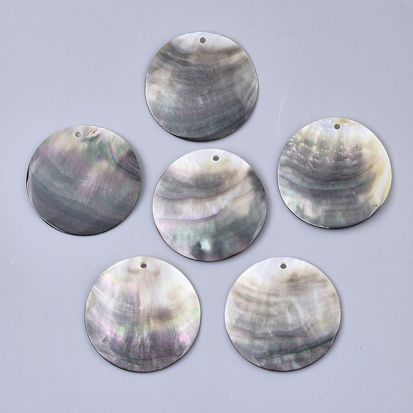 

PandaHall Black Lip Shell Pendants, Flat Round, Black, 40x1~mm, Hole: 2mm Black Lip Shell Flat Round Black