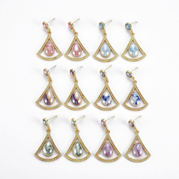

PandaHall Fan with Porcelain Rack Plating Alloy Dangle Stud Earrings, with 925 Sterling Silver Pins, Long-Lasting Plated, Golden, Cadmium..., Multicolor
