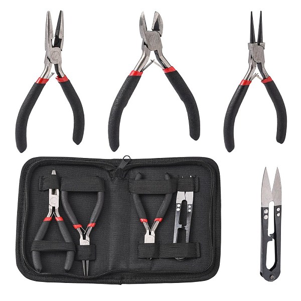 PandaHall 45# Carbon Steel Plier Sets: Side Cutting Pliers, Wire Cutter, Round Nose Pliers and Scissors, Black, 160x115x28mm Carbon Steel...