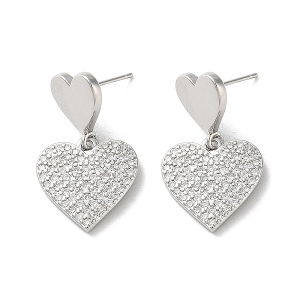 

PandaHall Brass Pave Clear Cubic Zirconia Stud Earrings for Women, Heart, Platinum, 28.5x17mm Cubic Zirconia Heart Clear