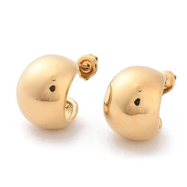 

PandaHall 304 Stainless Steel Round Stud Earrings, Half Hoop Earrings, Real 14K Gold Plated, 18x14.5mm 304 Stainless Steel Round
