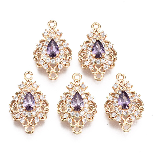 

PandaHall Brass Micro Pave Cubic Zirconia Links Connectors, with Glass, Long-Lasting Plated, Teardrop, Light Gold, Violet, 20x12x5mm, Hole..., Purple