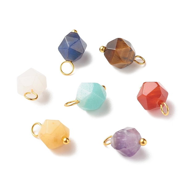 

PandaHall Chakra Theme Natural Genmstone Charms, with Golden Tone Brass Loops, Faceted Round, 13.5x7.5mm, Hole: 2.5mm Mixed Stone Round..., Multicolor