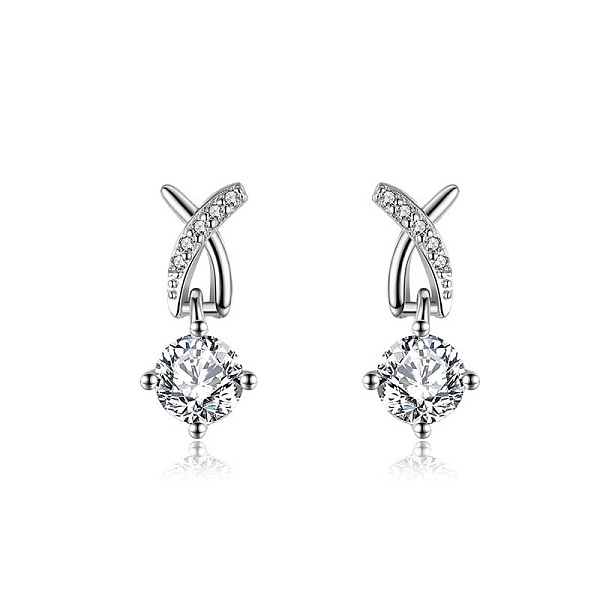 

PandaHall Rhodium Plated 925 Sterling Silver Micro Pave Cubic Zirconia Ear Studs, Dangle Earrings for Women, Letter X, with S925 Stamp, Real..., Clear