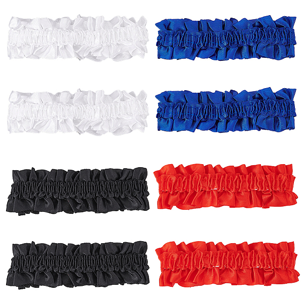 PandaHall AHADEMAKER 4 Pairs 4 Style Polyester Elastic Garters, Anti-slip Armbands, Garment Accessories, Mixed Color, 36~37mm, 1 pair/style...