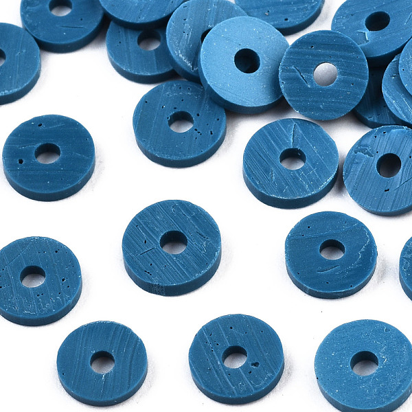 

PandaHall Handmade Polymer Clay Beads, Disc/Flat Round, Heishi Beads, Marine Blue, 6x1mm, Hole: 2mm, about 23500pcs/1000g Polymer Clay Disc