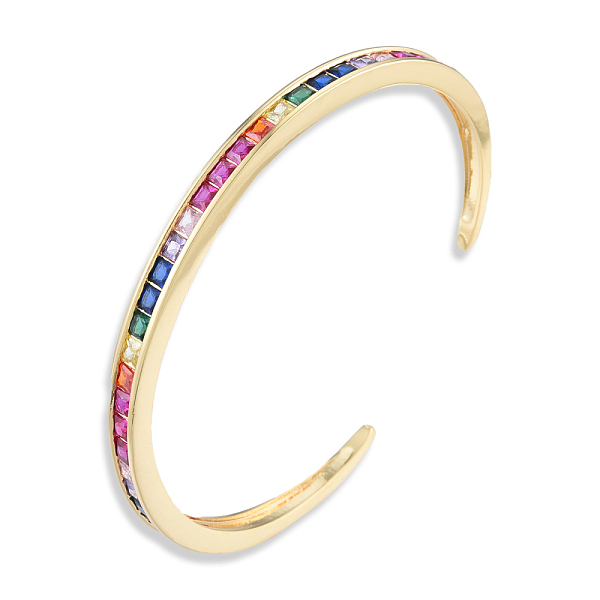 

PandaHall Colorful Cubic Zirconia Open Cuff Bangle, Brass Jewelry for Women, Nickel Free, Golden, Inner Diameter: 2-3/8 inch(6cm) Cubic...