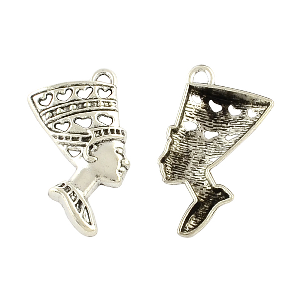 

PandaHall Tibetan Style Alloy Woman Pendants, Queen Nefertiti, Cadmium Free & Lead Free, Antique Silver, 39x19.5x4mm, Hole: 3mm, about...