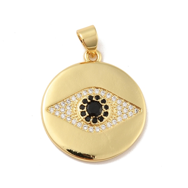 

PandaHall Brass Micro Pave Cubic Zirconia Pendants, Cadmium Free & Lead Free, Long-Lasting Plated, Flat Round with Eye, Real 18K Gold Plated...