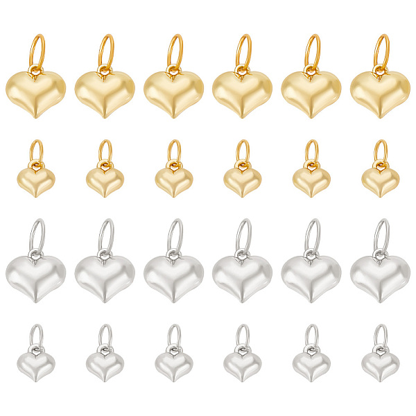 

PandaHall 24Pcs 4 Style Alloy Charms, with 304 Stainless Steel Jump Rings, Heart, Platinum & Golden, 9~12x8~12x4~6mm, Hole: 4.6~6.5mm...