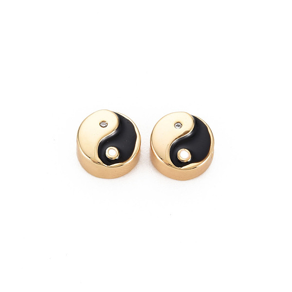 

PandaHall Brass Beads, Nickel Free, Flat Round with YinYang, Real 18K Gold Plated, 8x4mm, Hole: 1.4mm Brass Flat Round