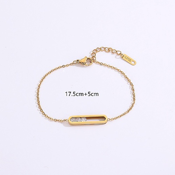 

PandaHall Stainless Steel Oval Bracelets, with Clear Cubic Zirconia, Real 18K Gold Plated, 6-7/8 inch(17.5cm) Stainless Steel Oval Clear