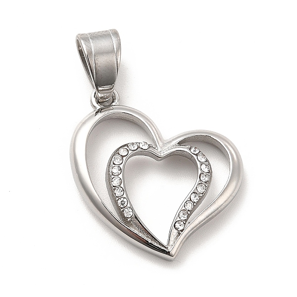 

PandaHall 304 Stainless Steel Pendants, with Crystal Rhinestone, Bouble Heart Charms, Stainless Steel Color, 23x23x3mm, Hole: 8x5mm..., Clear