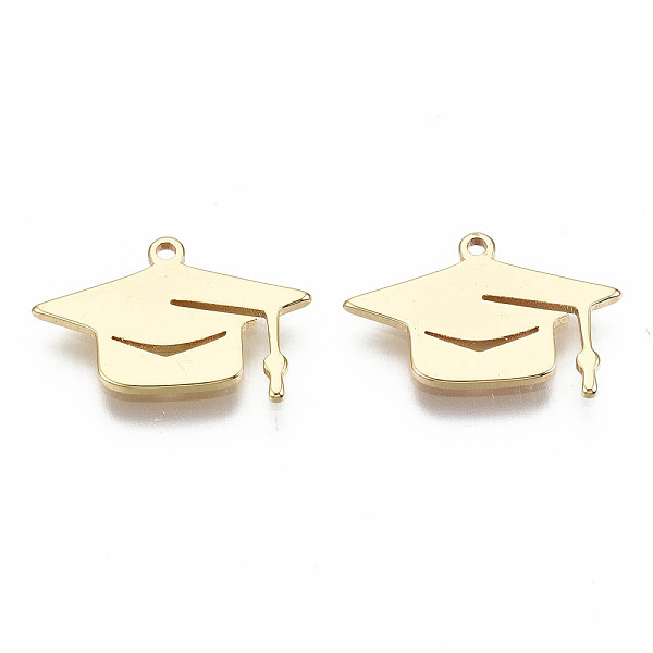 

PandaHall Brass Charms, Nickel Free, Trencher Cap, Real 18K Gold Plated, 12x17x1mm, Hole: 1mm Brass Hat