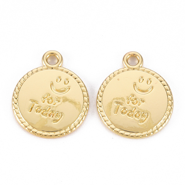 

PandaHall Rack Plating Alloy Pendants, Cadmium Free & Lead Free, Flat Round with Smiling Face and Word for Today, Light Gold, 17x14x1.5mm...
