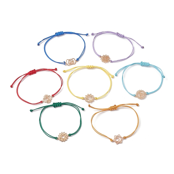 

PandaHall 7Pcs 7 Style Alloy Chakra Link Bracelets Set, Braided Bead Adjustable Bracelets, Mixed Color, Inner Diameter: 1/4~3-3/8 inch..., Multicolor