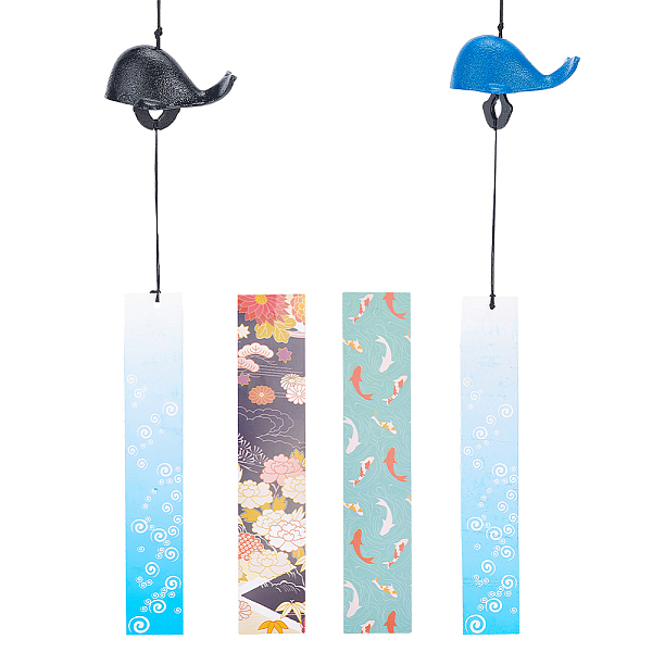 

PandaHall BENECREAT 2Pcs 2 Style Japanese Cast Iron Bell Wind Chimes, Paper Blessing Hanging Pendant, for Garden Patio Balcony Decoration...