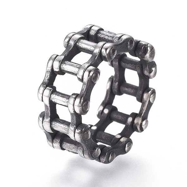 

PandaHall Steampunk Style 304 Stainless Steel Wide Band Rings, Bicycle Chain Shape, Antique Silver, Size 11, 21mm 304 Stainless Steel