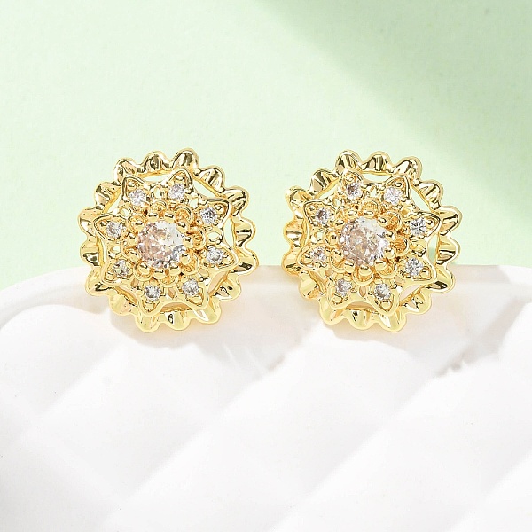 Boucles d'oreilles puces en laiton serties de micro-pavés de zirconiums cubiques en forme de fleur pour femmes