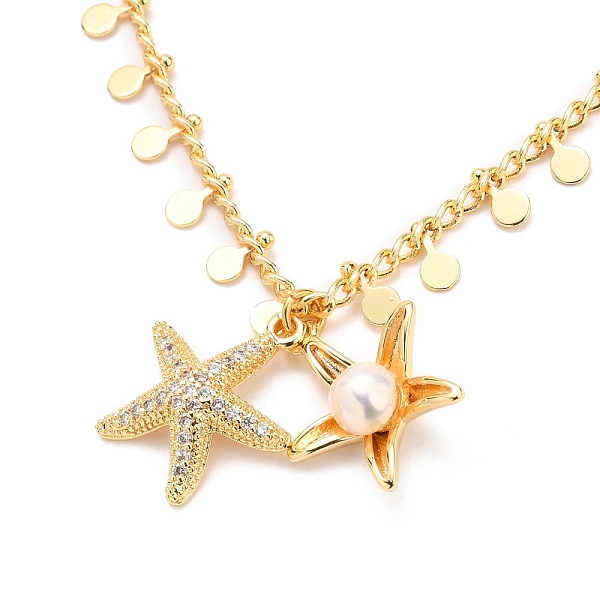 

PandaHall Brass Micro Pave Clear Cubic Zirconia Starfish Pendant Necklaces, with Natural Pearl Beads, Brass Curb Chains and 304 Stainless...