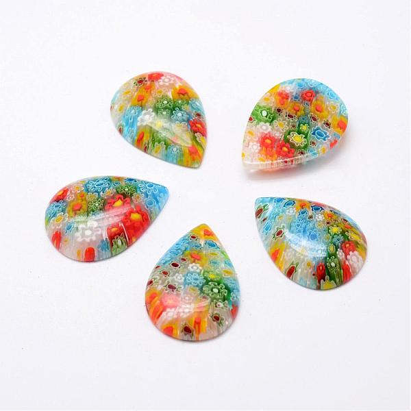 

PandaHall Handmade Millefiori Glass Cabochons, teardrop, Mixed Color, 32x23x6mm Millefiori Lampwork Teardrop Multicolor