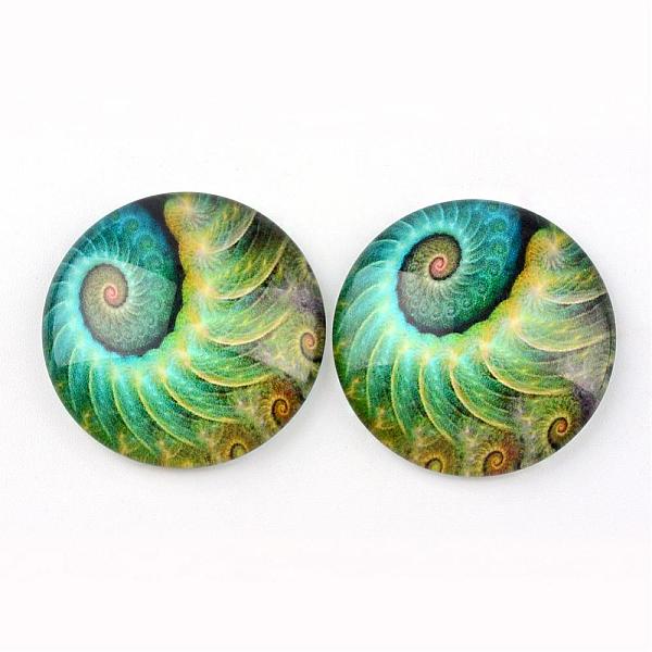 

PandaHall Glass Cabochons for DIY Projects, Half Round/Dome with Pattern, Light Sea Green, 25x6mm Glass Half Round Green