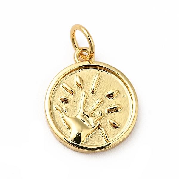 

PandaHall Rack Plating Brass Pendants, Cadmium Free & Nickel Free & Lead Free, Flat Round with Hand, Real 18K Gold Plated, 14.5x12x2mm, Hole...