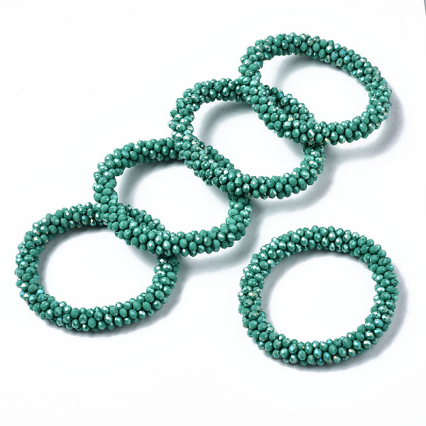 

PandaHall Faceted Opaque Glass Beads Stretch Bracelets, Rainbow Plated, Rondelle, Dark Cyan, Inner Diameter: 2 inch(5cm) Glass