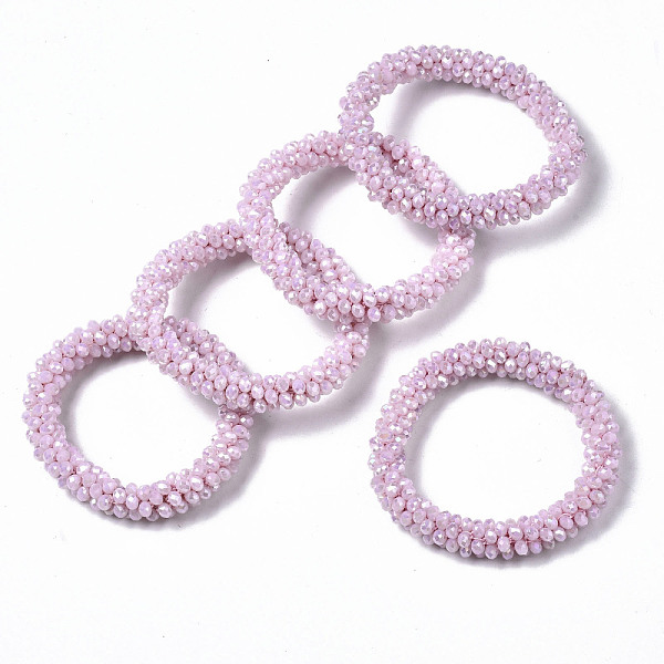 

PandaHall Faceted Opaque Glass Beads Stretch Bracelets, Rainbow Plated, Rondelle, Pearl Pink, Inner Diameter: 2 inch(5cm) Glass