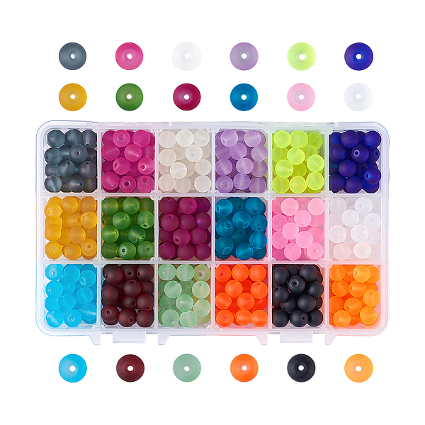 

PandaHall Kissitty Transparent Glass Beads Strands, Frosted, Round, Mixed Color, 8mm, Hole: 1.3~1.6mm Glass Round Multicolor