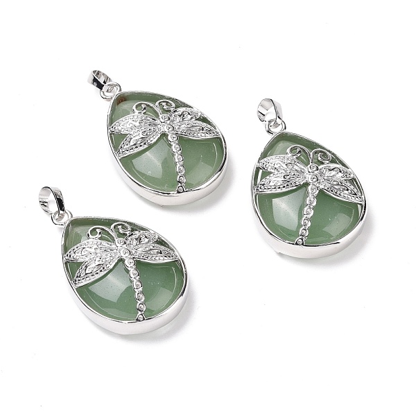 

PandaHall Natural Green Aventurine Pendants, with Platinum Tone Brass Findings, Lead Free & Cadmium Free, Teardrop with Dragonfly Charms...