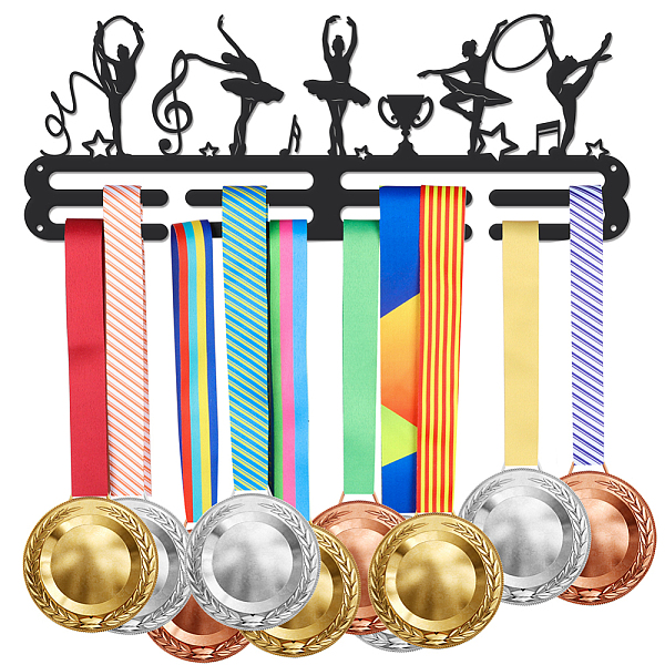 

PandaHall Sports Theme Iron Medal Hanger Holder Display Wall Rack, with Screws, Gymnastics Pattern, 150x400mm Iron Sports