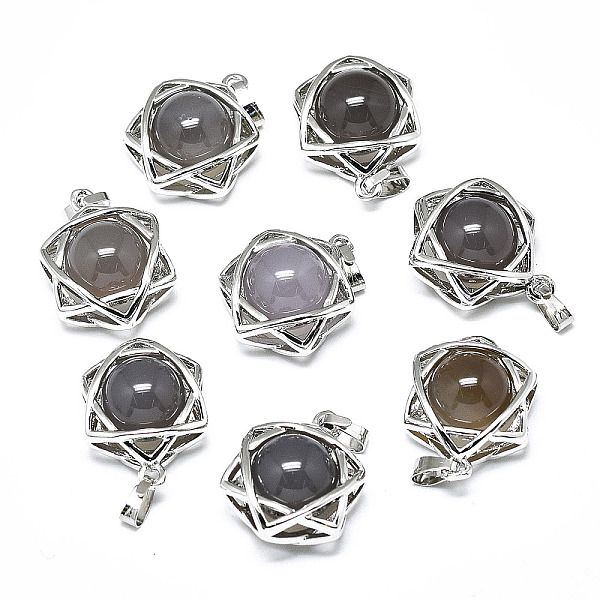 

PandaHall Natural Grey Agate Pendants, with Platinum Plated Brass Findings, Star of David, 19x15x10.5mm, Hole: 2.5x4.5mm Grey Agate Star
