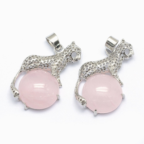 

PandaHall Natural Rose Quartz Pendants, with Alloy Findings, Leopard, Platinum, 33.5x20x7mm, Hole: 4x6mm Rose Quartz Leopard