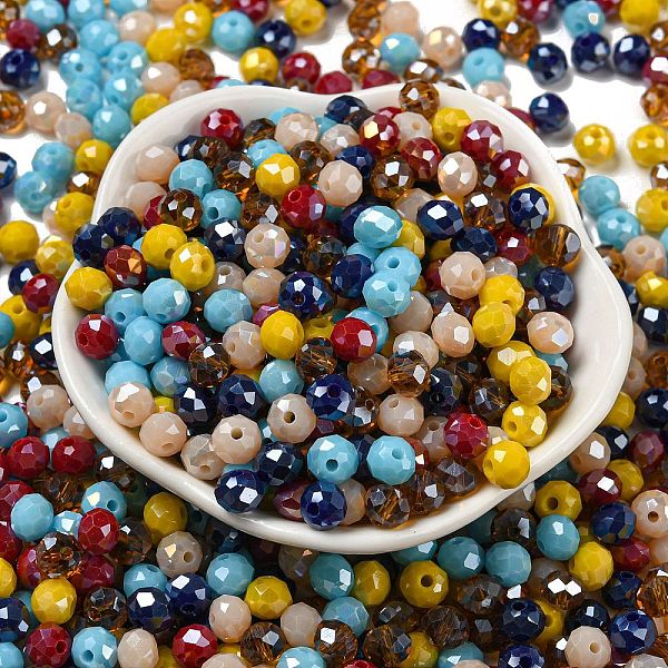 

PandaHall Glass Beads, Faceted, Rondelle, Mixed Color, 6x5mm, Hole: 1mm, about 2360pcs/500g Glass Rondelle Multicolor