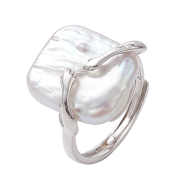 Square Natural Pearl Adjustable Rings