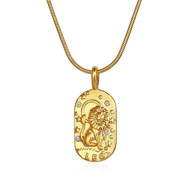 

PandaHall Constellations Cubic Zirconia Pendant Necklace, with Golden Stainless Steel Round Snake Chains, Leo, 17.72 inch(45cm) Cubic...