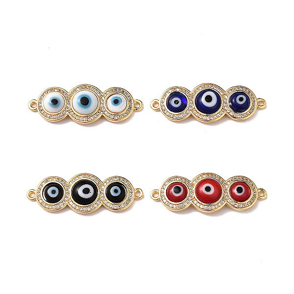 

PandaHall Handmade Lampwork Evil Eye Connector Charms, with Clear Cubic Zirconia, Real 18K Gold Plated Brass Findings, Mixed Color..., Multicolor