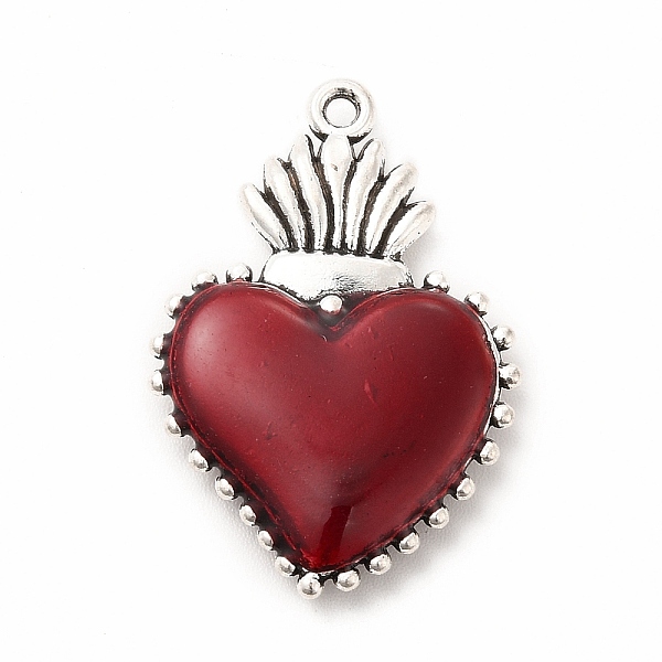 

PandaHall Alloy Enamel Pendants, Antique Silver, Sacred Heart Charm, FireBrick, 29.5x20x4mm, Hole: 2mm Alloy+Enamel Heart Red