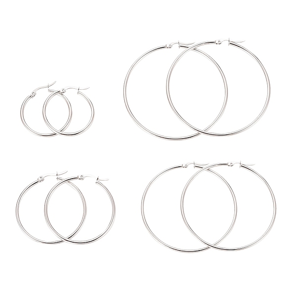 

PandaHall 304 Stainless Steel Hoop Earrings for Women, Ring Shape, Mixed Size, Stainless Steel Color, 31~59x29~61x2mm, 12 Gauge, Pin...