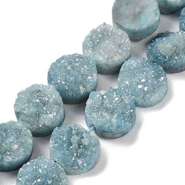 

PandaHall Electroplated Natural Druzy Agate Beads Strands, Dyed, Flat Round, Rainbow Plated, 10x10x4~7mm, Hole: 1mm, about 20pcs/strand...